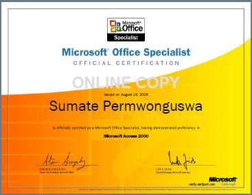 MOS Access 2000 Certificate