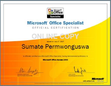 MOS Access 2003 Certificate