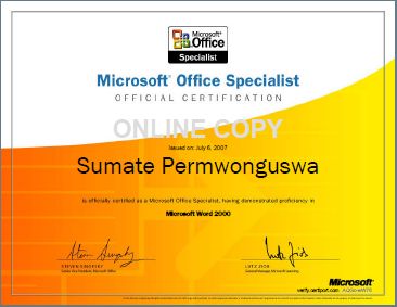 MOS Word 2000 Certificate