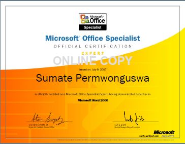 MOS Word Expert 2000 Certificate